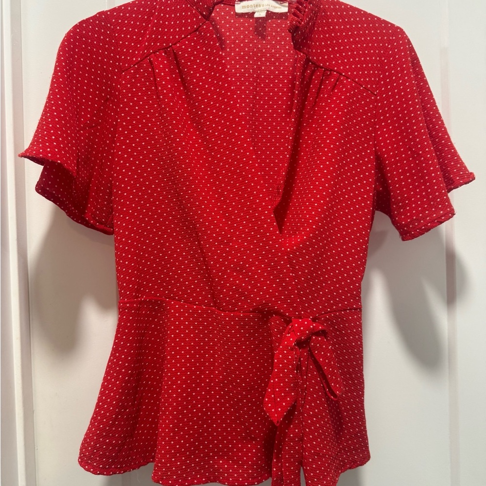 Chic Red Polka Dot Wrap Blouse